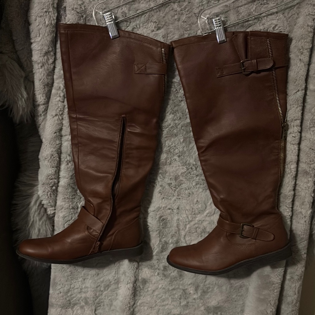 Justfab Brown Combat Moto Boots With Decorative Strap